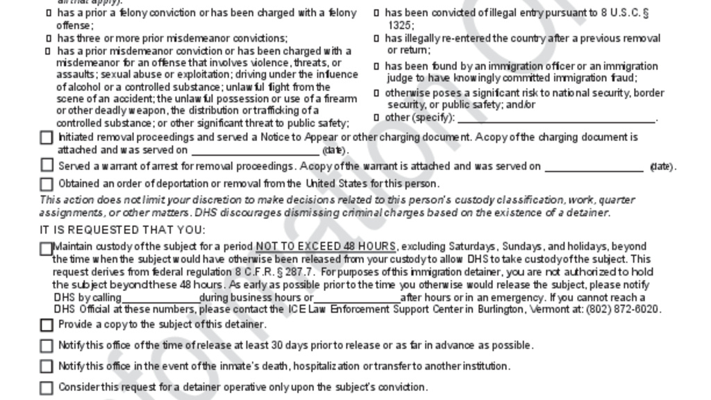 Immigration Detainer Form